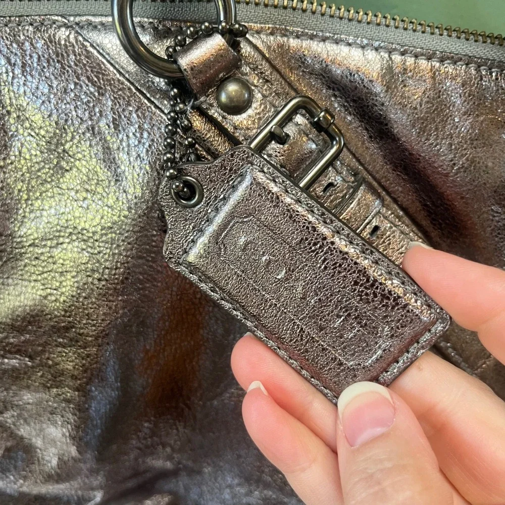 Coach Madison Metallic Pewter Silver Leather Satchel Shoulder Bag‎ Purse
